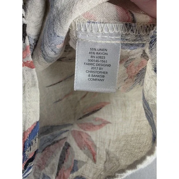 Womens Linen Rayon Blend Top‎ 1X Palm Leaves CJ Banks Coastal Resort Vacation - Picture 6 of 8